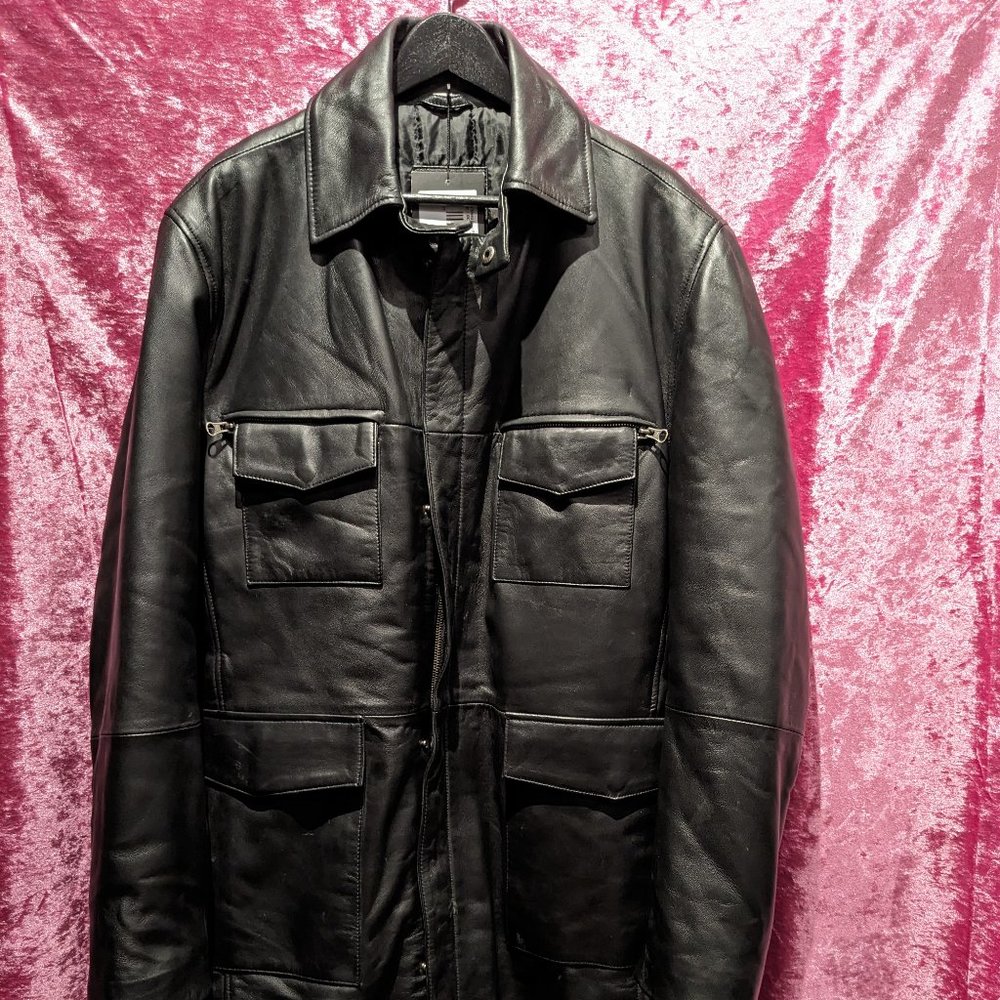 Shelby Men's Four Pocket Black Leather Car Coat XXXL 3XL